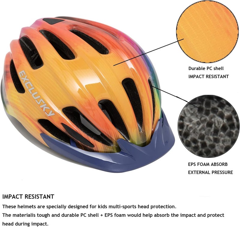 EXCLUSKY Kids Bike Helmet with LED Light – Adjustable Multi-Sport Youth Helmet for Boys & Girls, Ages 5-12, Fits 50-57cm, Cycling Safety Gear - Image 4